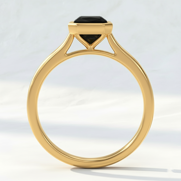 Emerald Shape Black Color Diamond Bezel Set Solitaire Engagement Ring