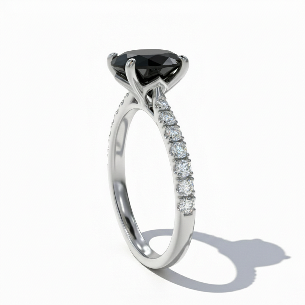 Black Colour Center Oval Cut Diamond Shoulder Set Ring - Shree Diamond Mfg