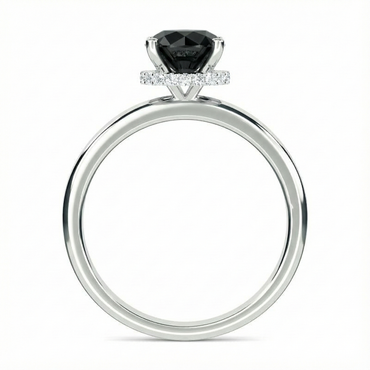 Black Colour Round Shape Center Diamond Hidden Halo Ring - Shree Diamond Mfg