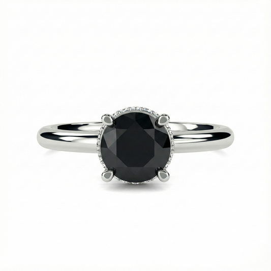 Black Colour Round Shape Center Diamond Hidden Halo Ring - Shree Diamond Mfg
