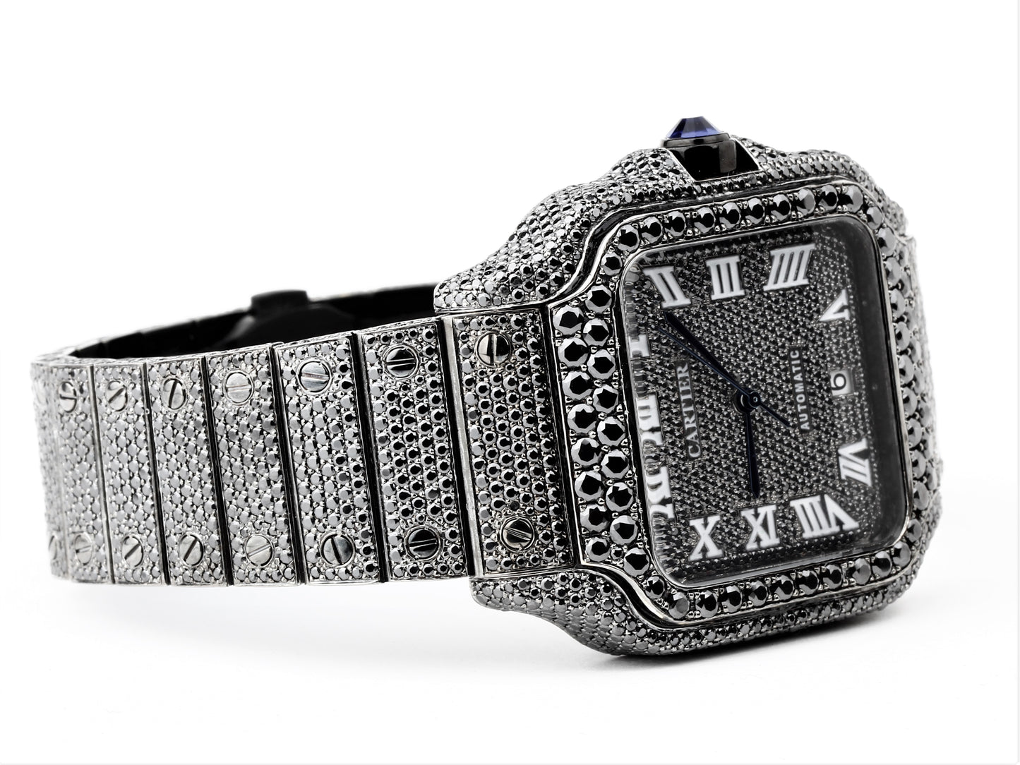 Luxury Watch Real Black Moissanite Diamond Watch, Handmade Stainless Steel Watch For Men/Women, Hip Hop Watch, Iced Out Watch Gift for Love