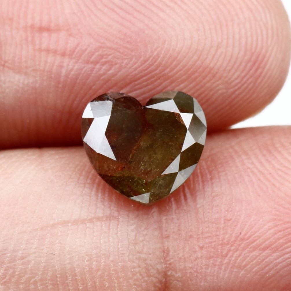 2.17 Carat Heart Shape Diamond Yellow Red Rustic Salt and Pepper Diamond For Engagement Ring