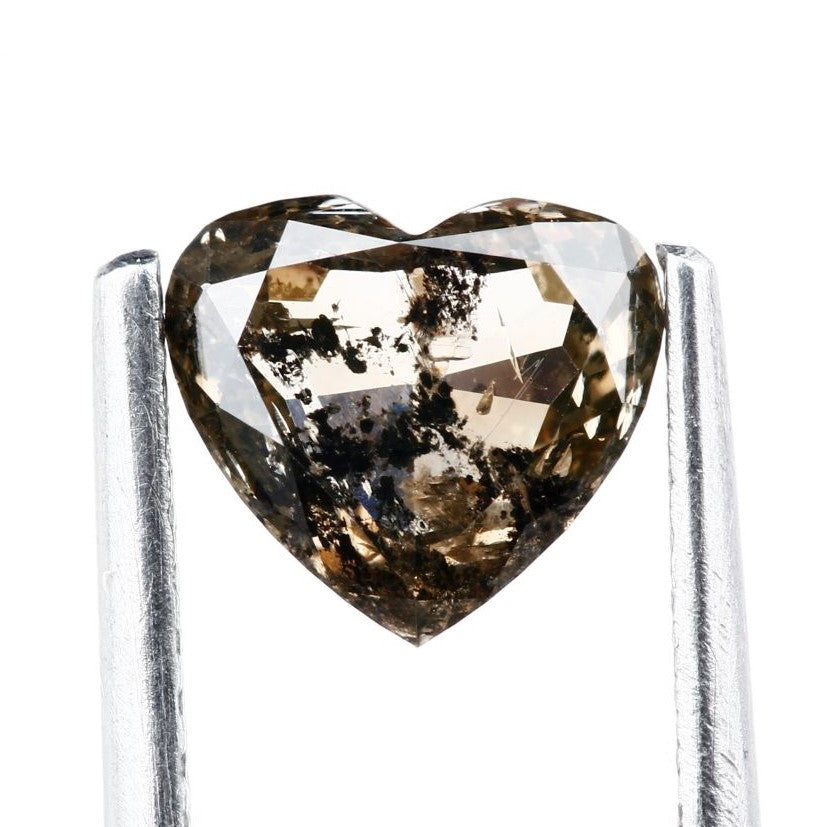 0.83 Carat Heart Shape Chocolate Brown Salt and Pepper Diamond For Engagement Ring