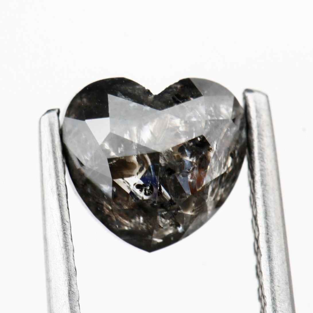 1.41 Carat Heart Gray Rose Cut Salt and Pepper Diamond For Engagement Ring