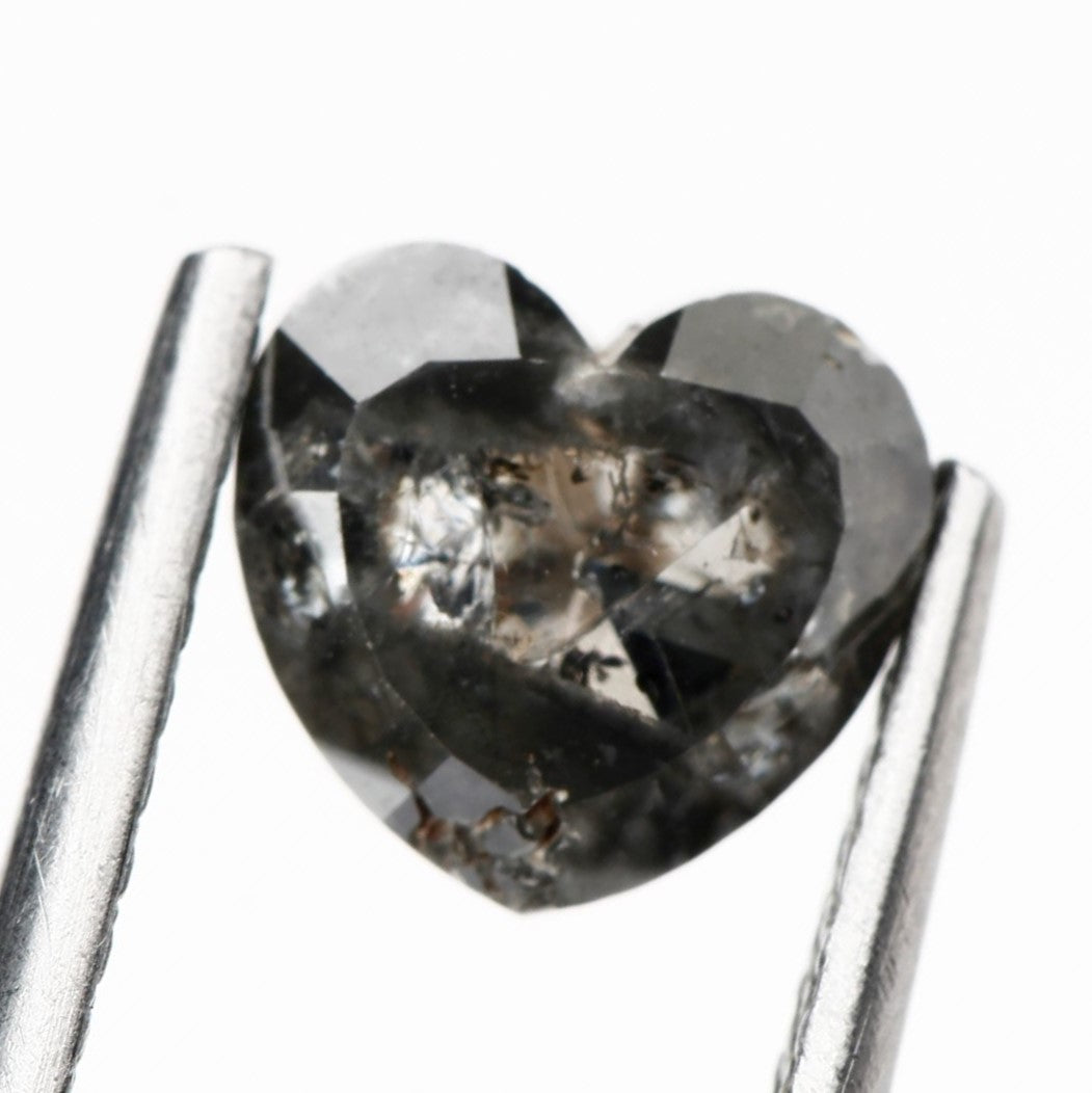 1.41 Carat Heart Gray Rose Cut Salt and Pepper Diamond For Engagement Ring