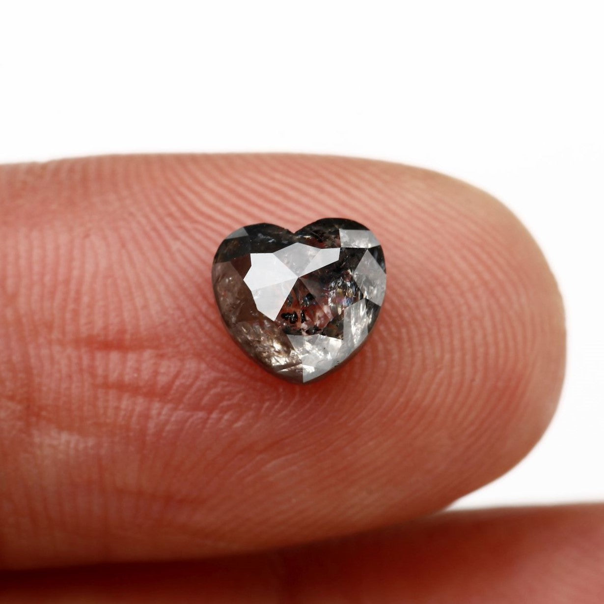 1.41 Carat Heart Gray Rose Cut Salt and Pepper Diamond For Engagement Ring
