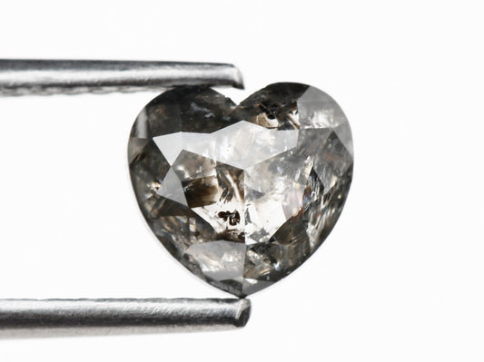 1.41 Carat Heart Gray Rose Cut Salt and Pepper Diamond For Engagement Ring