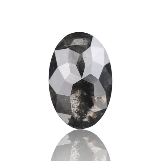 1.41 Ct. Oval Rose Cut Salt and Pepper Fancy Icy Black Color Natural Diamond 9.10 mm