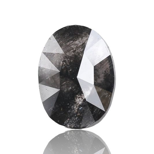1.71 Ct. Oval Rose Cut Salt and Pepper Fancy Black Color Natural Diamond 9.81 mm