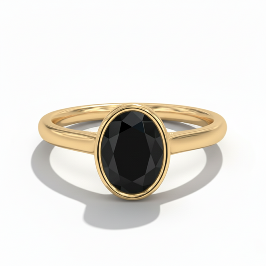Oval Shape Black Color Diamond Bezel Set Solitaire Engagement Ring