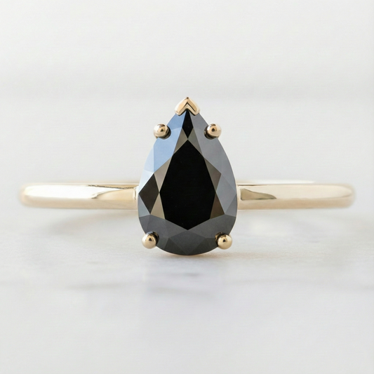 Pear Modified Cut Black Color Diamond Solid Gold Engagement Ring