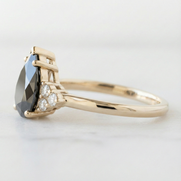 Pear Modified Shape Fancy Black Color Center Diamond Engagement Solid Gold Ring