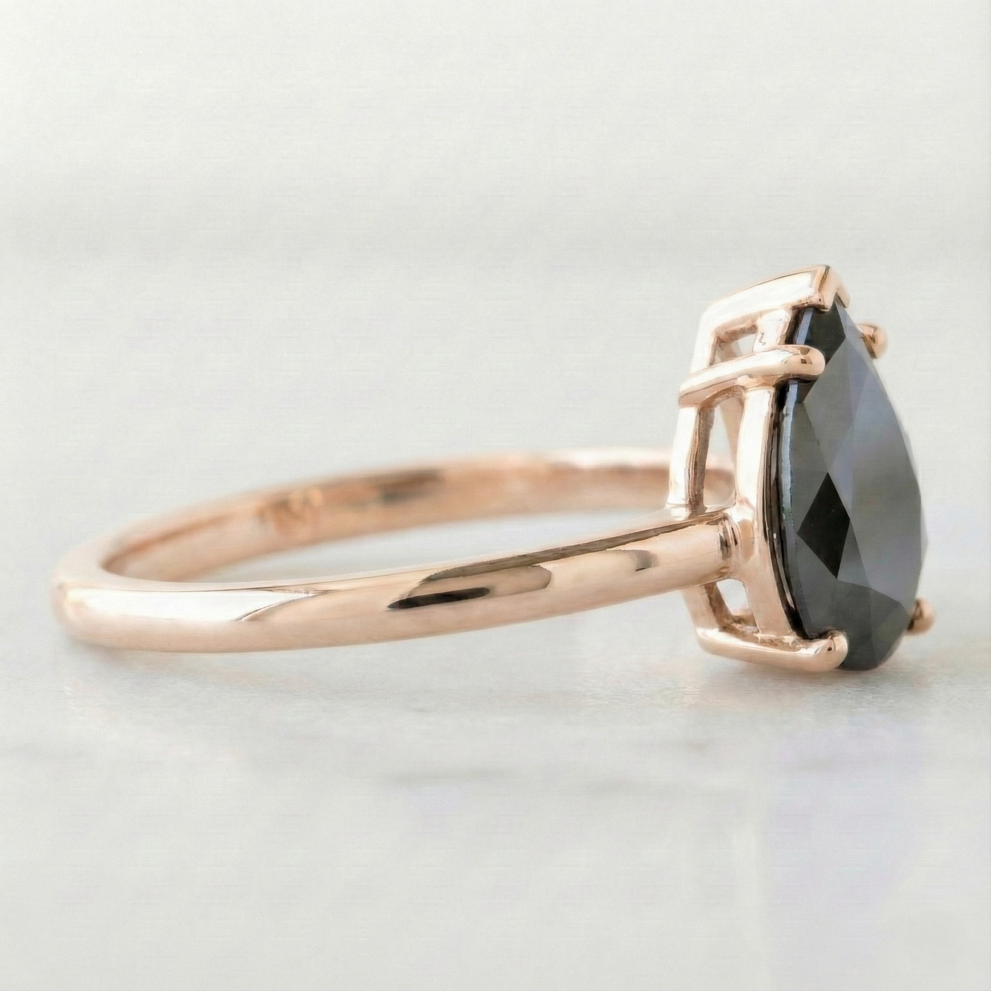 Pear Modified Cut Black Color Diamond Solid Gold Engagement Ring