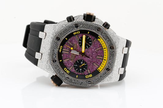 AP Pink and White VVS Moissanite Diamonds Rubber Strap Hip Hop Watch