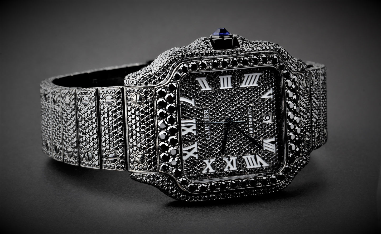 Luxury Watch Real Black Moissanite Diamond Watch, Handmade Stainless Steel Watch For Men/Women, Hip Hop Watch, Iced Out Watch Gift for Love
