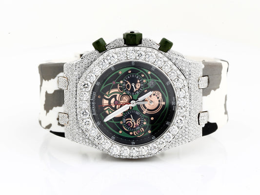 AP Iced Out Real VVS Moissanite White Diamonds Rubber Strap Hip Hop Watch