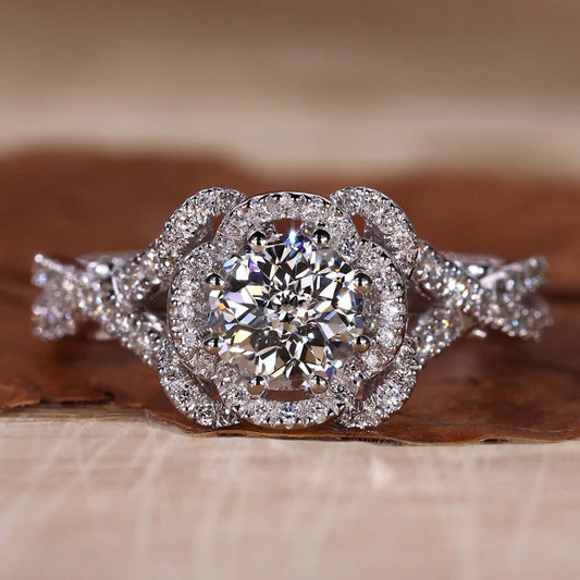 Round Cut Lab Grown White Diamond Engagement-Gold Halo-Ring Shree Diamond Mfg