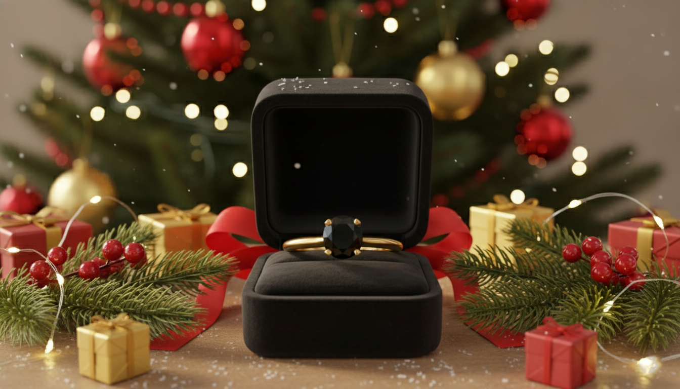 Round Shape Black Color Prong Set Diamond Engagement Ring