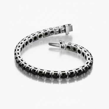 Stunning White Gold Precious Round Cut Black Natural Diamond Tennis Bracelet