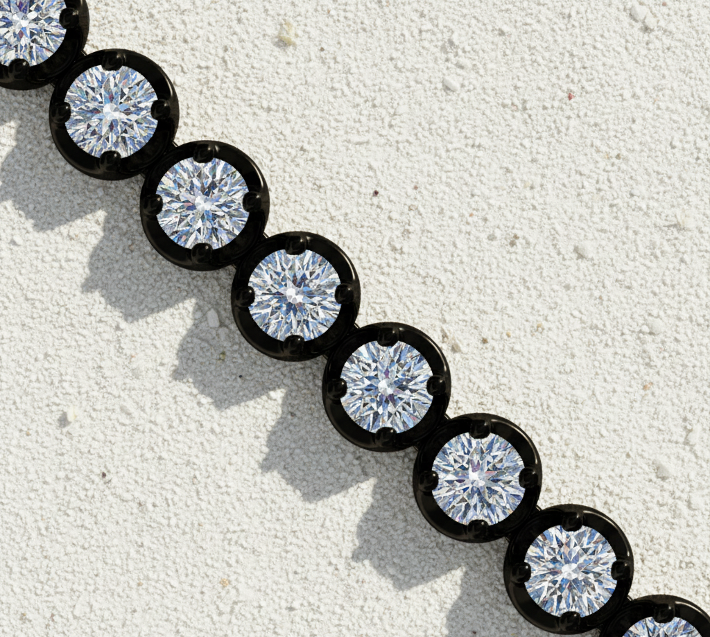 18 kt Black Gold Precious Round Lab Diamond 7 Inch Long Tennis Bracelet