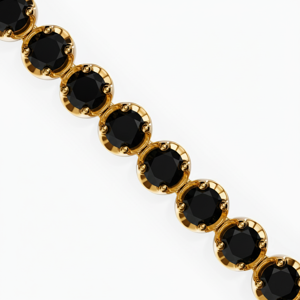 18 kt Stunning Yellow Gold Precious Round Black Color Natural Diamond Tennis Bracelet