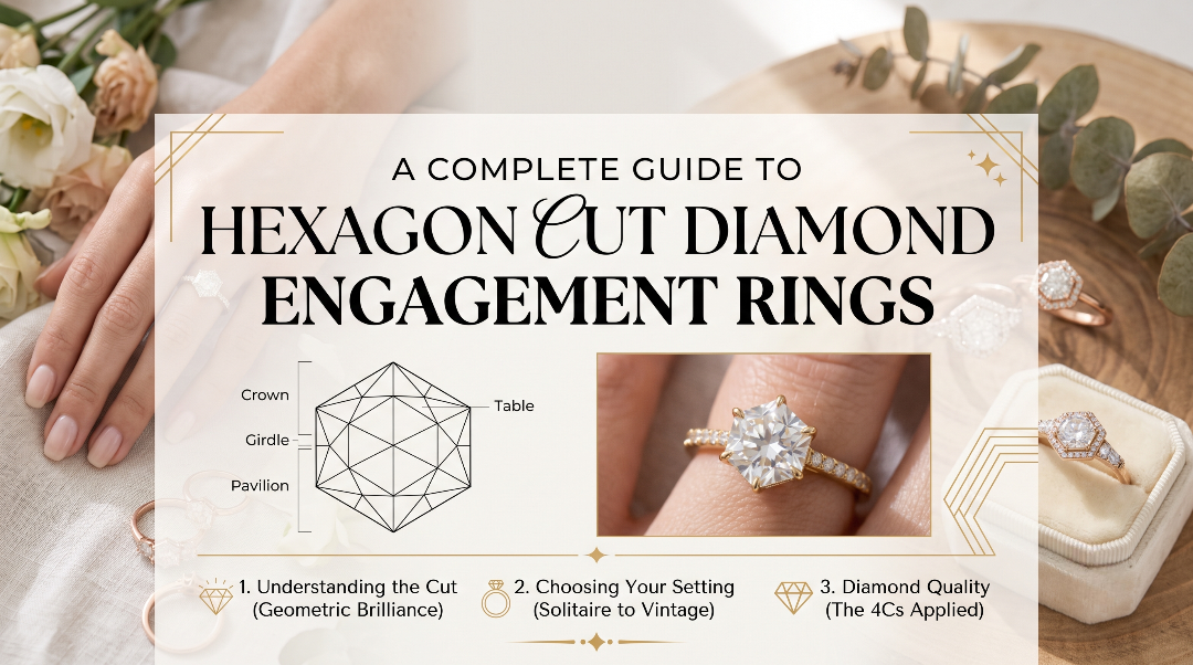 Hexagon cut salt and pepper diamond engagement ring Shree Diamond