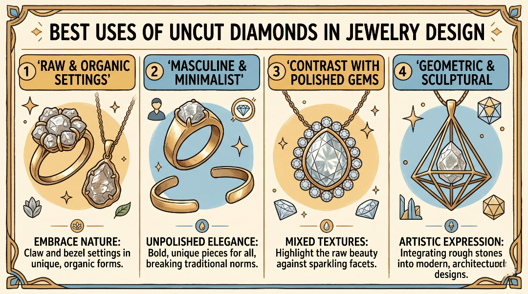 Best Uses of Uncut Diamonds in Jewelry Design Shree Diamond Mfg