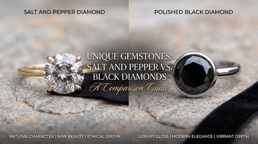 Salt and pepper diamond next to a black diamond for engagement rings