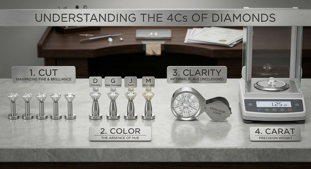 Understanding the 4Cs of Diamonds: Cut, Color, Clarity & Carat Guide ...
