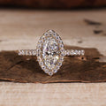 Marquise Cut White Lab Grown Diamond Halo Engagement Gold Ring
