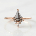 Fancy Salt and Pepper Speckled Kite Diamond Enganement Ring 14K Rose Gold