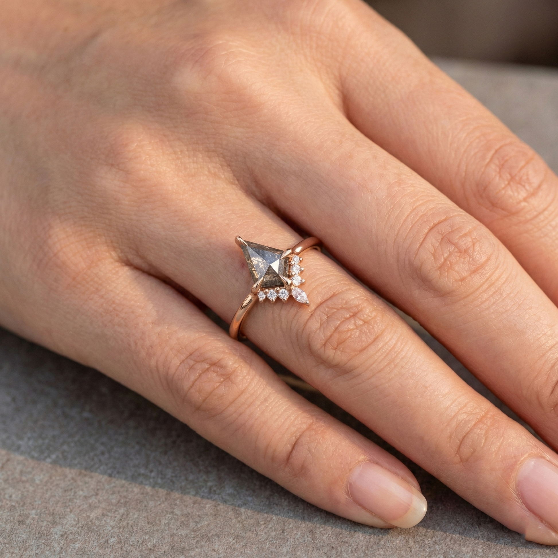 1.03 ct. Black Speckled Kite Diamond Enganement Ring 14K Rose Gold  Shree Diamond Mfg