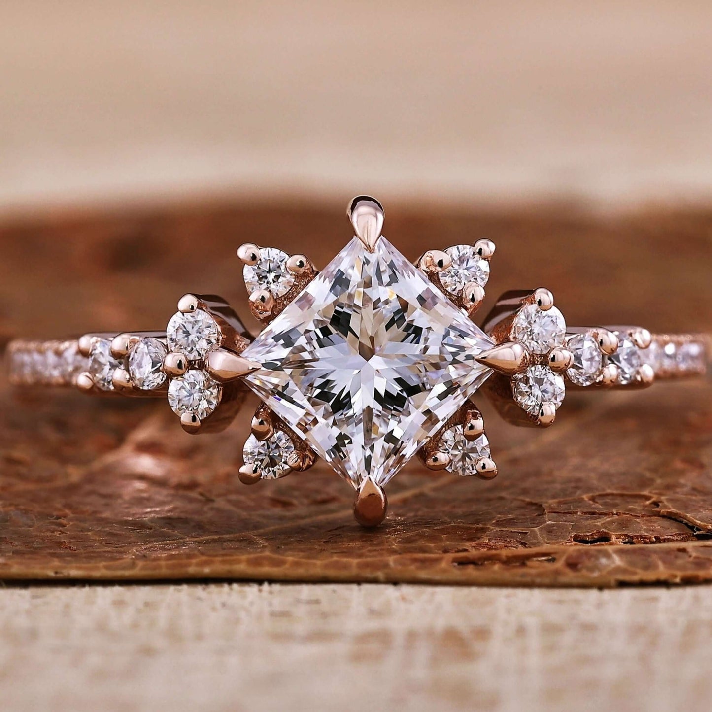 1.06 Carat Princess Cut White Lab Grown Diamond Halo Engagement Gold Ring  Shree Diamond Mfg