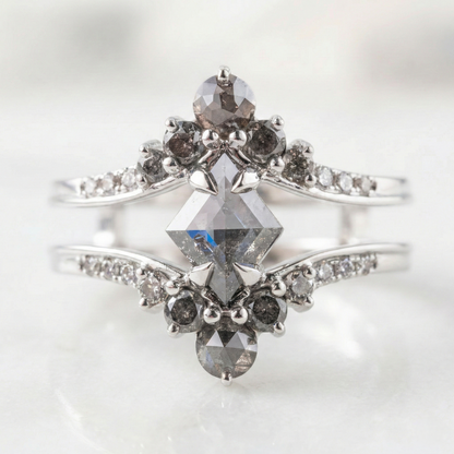 1.17 Carat Salt and Pepper  Kite Cut Diamond Engagement Ring 14K White Gold  Shree Diamond Mfg