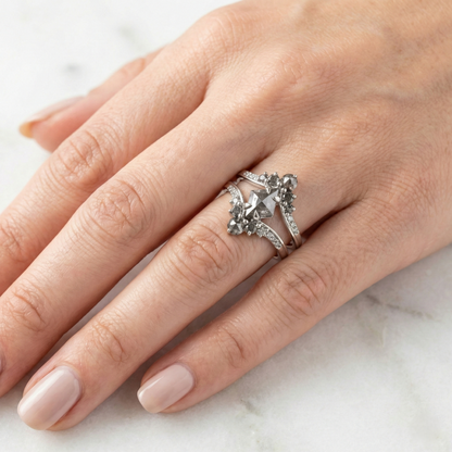 1.17 Carat Salt and Pepper  Kite Cut Diamond Engagement Ring 14K White Gold  Shree Diamond Mfg