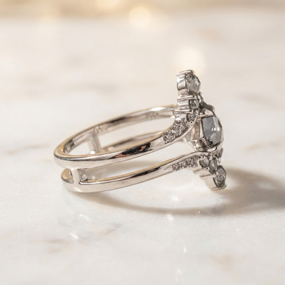 1.17 Carat Salt and Pepper  Kite Cut Diamond Engagement Ring 14K White Gold  Shree Diamond Mfg