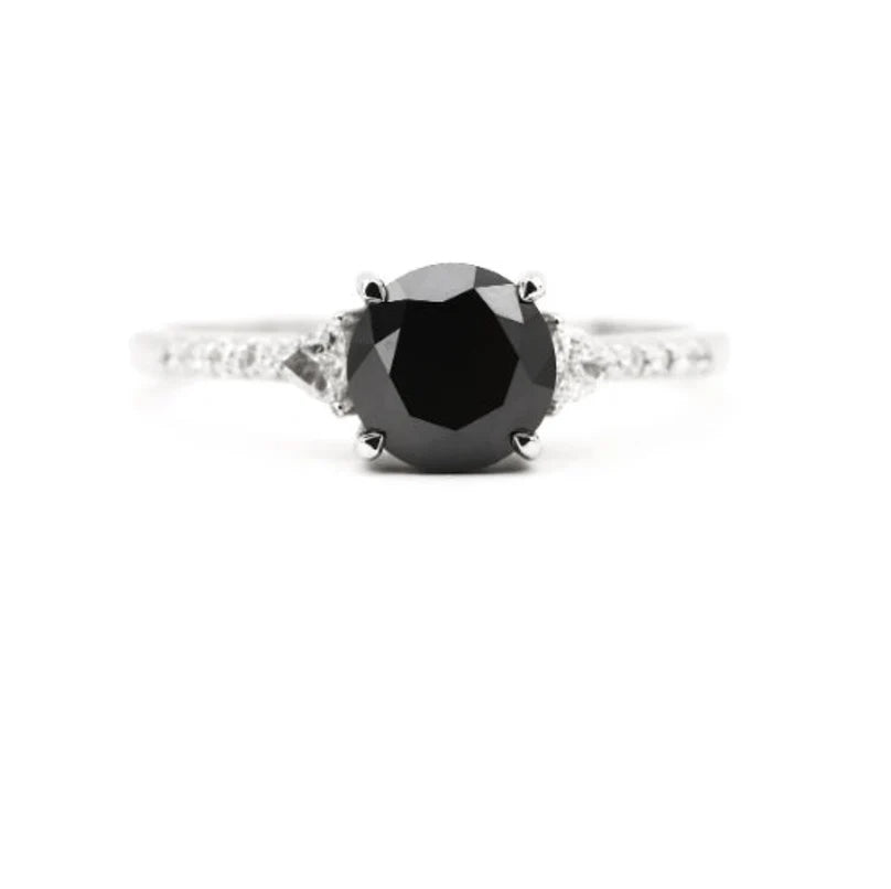Black Color Round Diamond Ring Engagement Wedding Gift Ring Set 14K Solid Rose White Yellow Gold Ring 1.61 CT