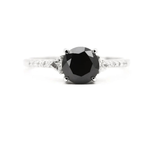 Black Color Round Diamond Ring Engagement Wedding Gift Ring Set 14K Solid Rose White Yellow Gold Ring 1.61 CT