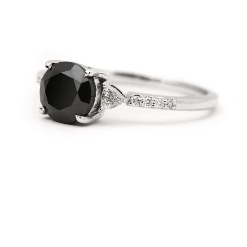 Black Color Round Diamond Ring Engagement Wedding Gift Ring Set 14K Solid Rose White Yellow Gold Ring 1.61 CT