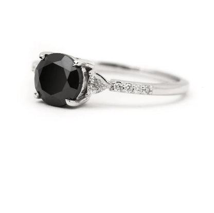 Black Color Round Diamond Ring Engagement Wedding Gift Ring Set 14K Solid Rose White Yellow Gold Ring 1.61 CT