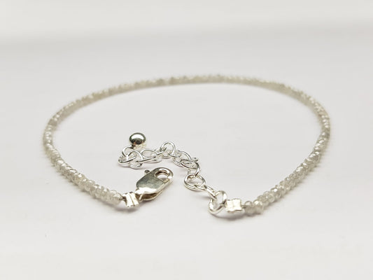 Natural White Color Round Polished Loose Diamond Beads 7.00" Bracelet