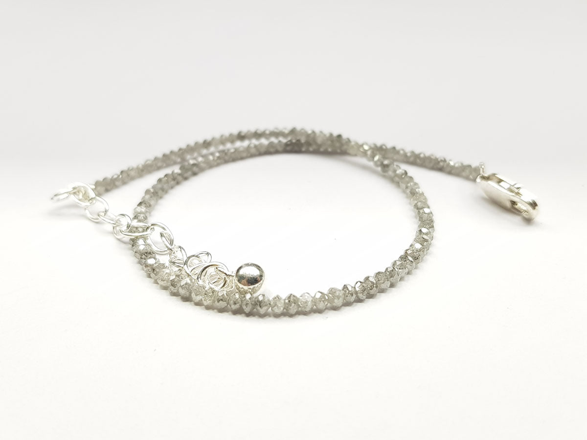 Natural Gray Color Round Polished Loose Diamond Beads 7.00" Bracelet