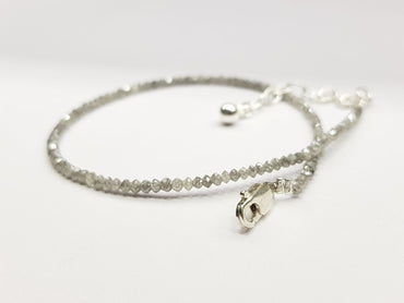 Natural Gray Color Round Polished Loose Diamond Beads 7.00" Bracelet