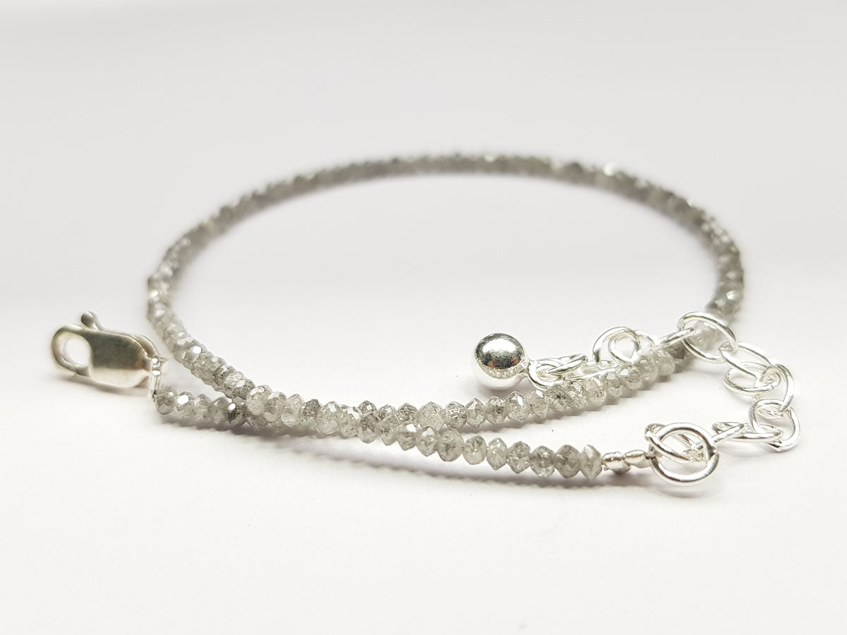 Salt and Pepper Color Round Polished Loose Diamond Beads 6.50" Bracelet