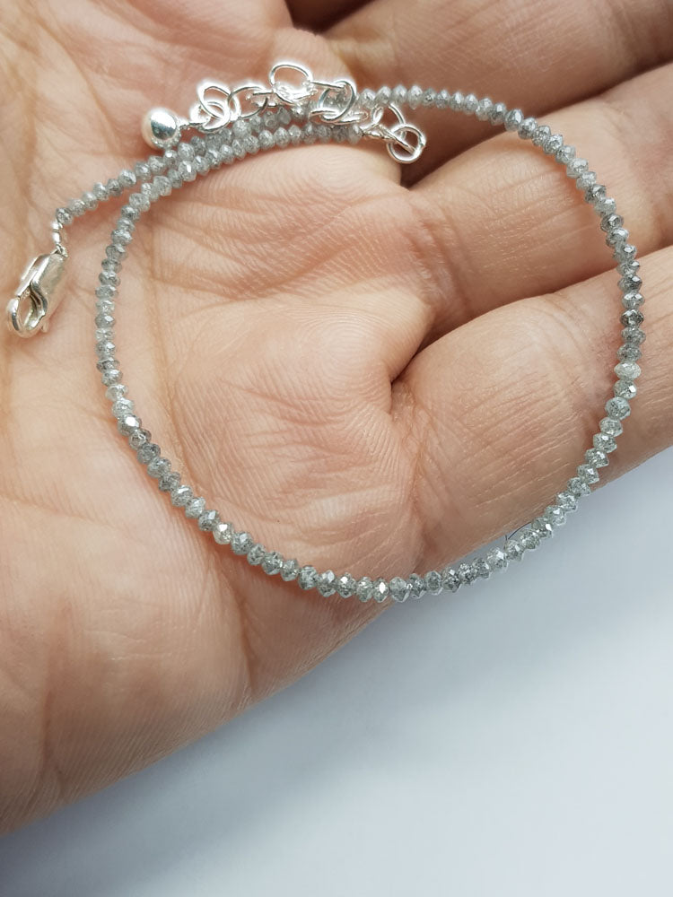 Salt and Pepper Color Round Polished Loose Diamond Beads 6.50" Bracelet