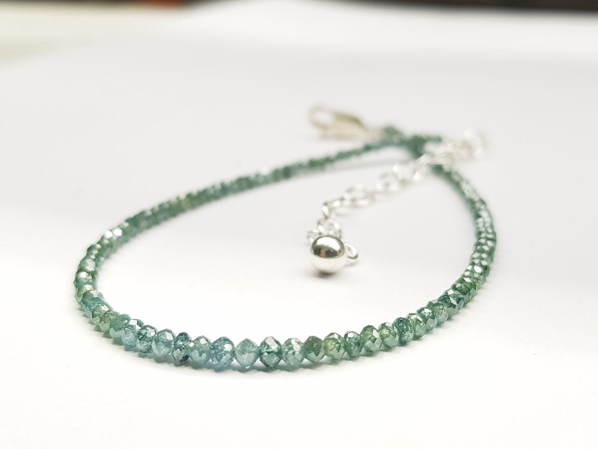 Fancy Blue Color Round Polished Loose Diamond Beads 7.00" Bracelet
