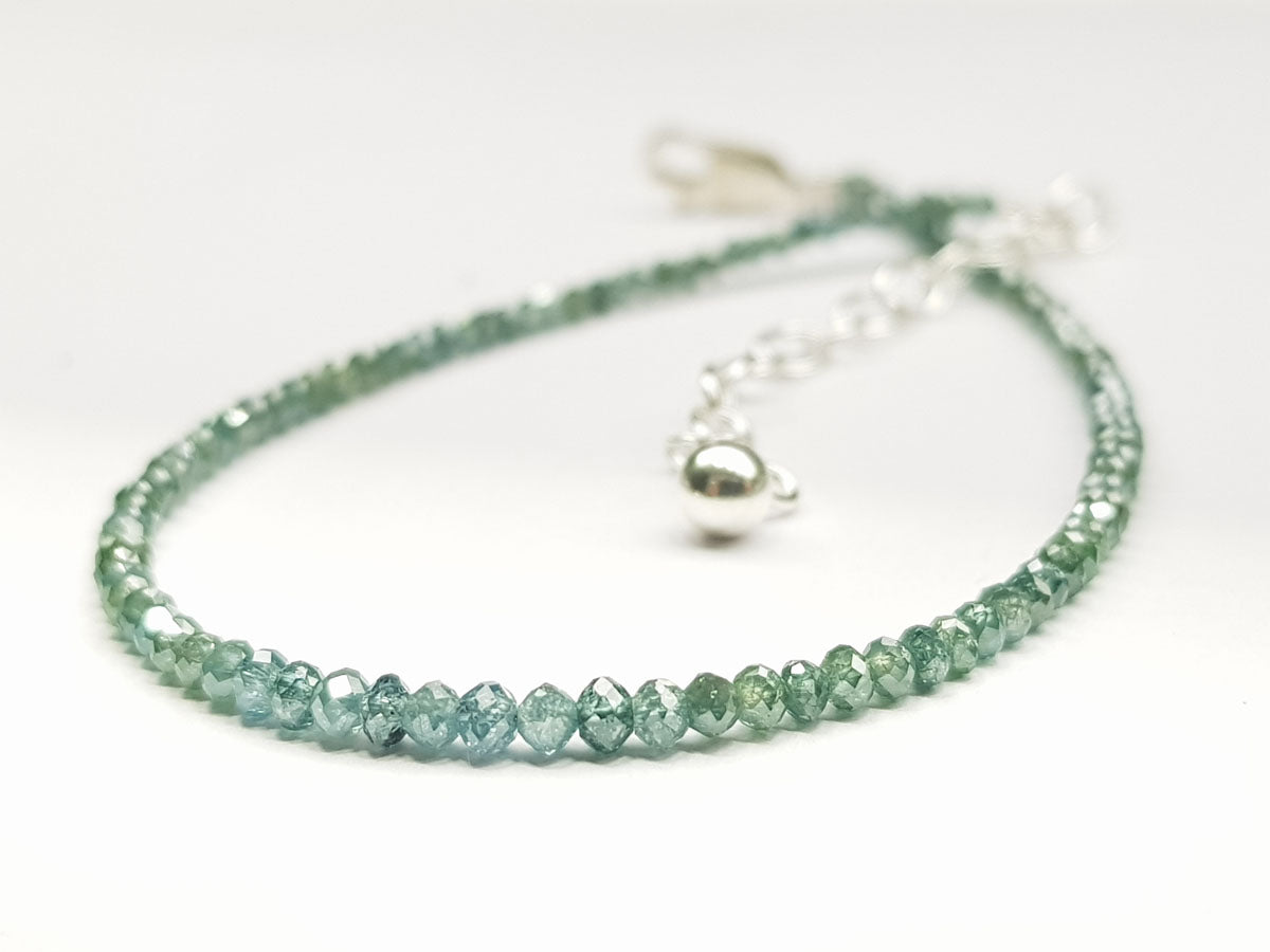Fancy Blue Color Round Polished Loose Diamond Beads 7.00" Bracelet