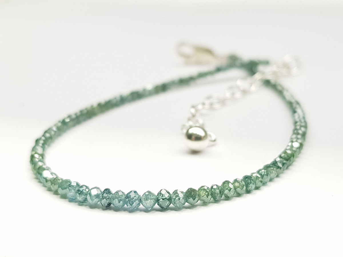 Fancy Blue Color Round Polished Loose Diamond Beads 7.00" Bracelet