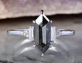 Hexagon Salt and Pepper Natural Diamond Engagement Ring 14K White Gold Vintage Classic Wedding Band Gift For Her