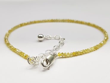 Natural Yellow Color Round Polished Loose Diamond Beads 7.00" Bracelet